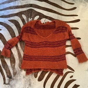 Free People Cozy Rusty Orange and Purple Striped Sweater